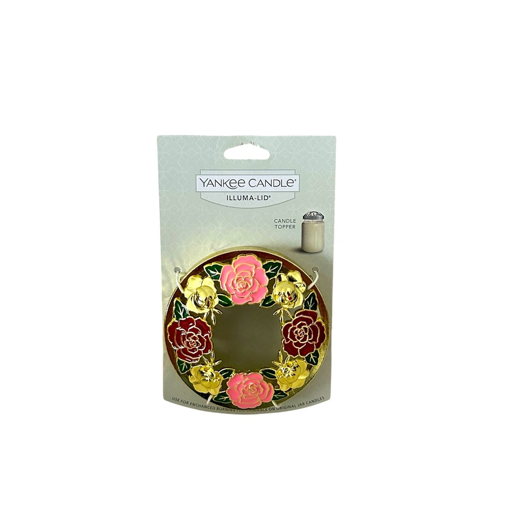 NWT Yankee Candle Gold and Pink Floral Candle Topper